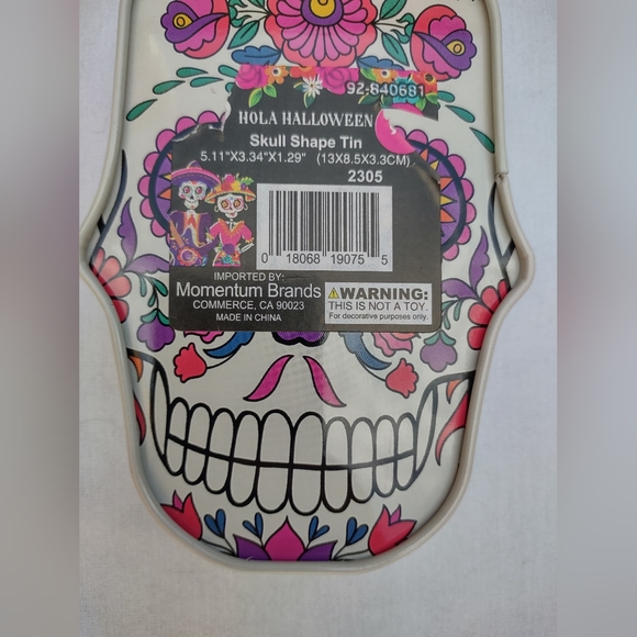 Skull Shaped Tin Sugar Skull Box Storage Jewelry Gift Container Day of the Dead - Picture 7 of 9